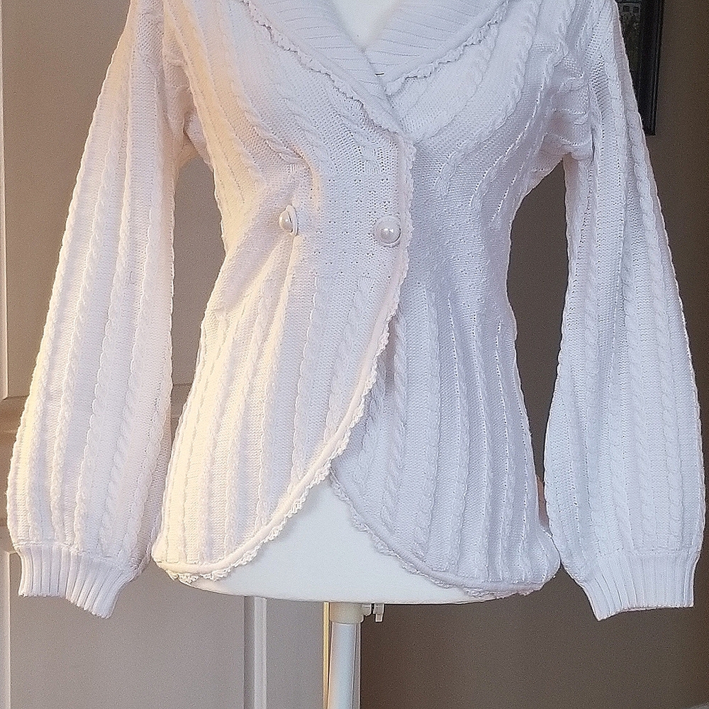 Storybook knits cardigan v neck white sweater NWT
